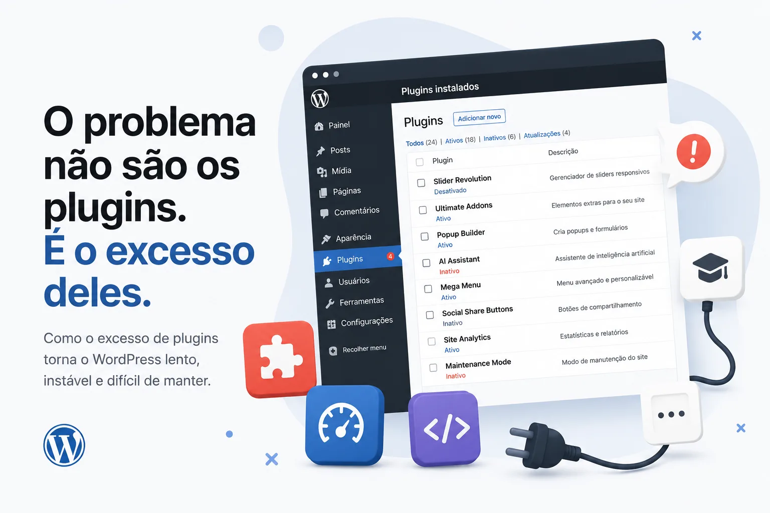 Plugins WordPress em excesso